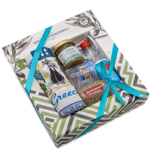 Κουτί 1 Μπαχαρικό & Μικρή Πετσέτα & Ούζο 50ml & Πατέ Ελιάς 40gr & Σφηνάκι
