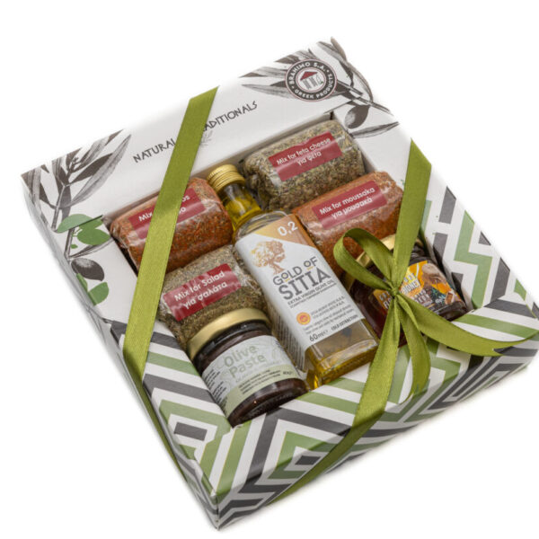 Κουτί Ελαιόλαδο 60ml & 4 Μπαχαρικά & Πατέ Ελιάς 40gr & Μέλι 40gr