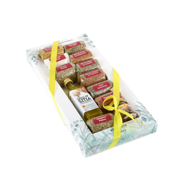 Κουτί 10 φάκελοι μπαχαρικά & Ελαιόλαδο 60ml & Μέλι 40gr