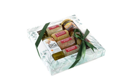 Κουτί 4 φάκελοι μπαχαρικά  & Ελαίολαδο 60ml & Μέλι 40gr & Ελιές 100gr