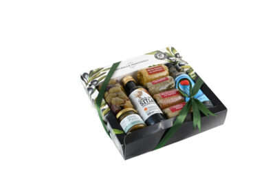 Κουτί  4 Μπαχαρικά &  Ελιές 100gr & Ελαιόλαδο 100ml & Πατέ ελιάς 40gr & Ούζο 100ml