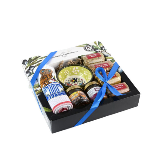 Κουτί  4 Μπαχαρικά &  Μπολ & Μικρή Πετσέτα &  Μέλι 40gr & Πατέ ελιάς 40gr