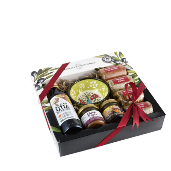 Κουτί  4 Μπαχαρικά &  Μπολ & Πατέ ελιάς 40gr & Μέλι 40γρ & Ελαιόλαδο 100ml