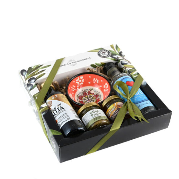 Κουτί  Ελαιόλαδο 100ml & Ούζο 100ml & Μπολ  & Πάστα Ελιάς 40gr & Μέλι 40gr