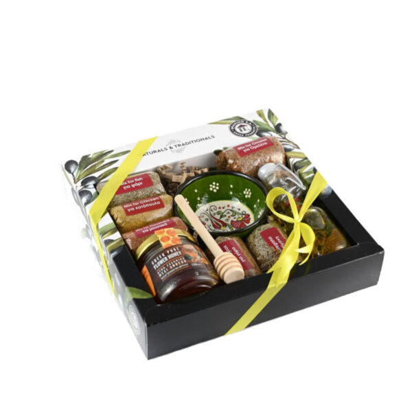 Κουτί  6 Μπαχαρικά & Ελαιόλαδο με βότανα 40ml & Μπολ & Μέλι 120gr