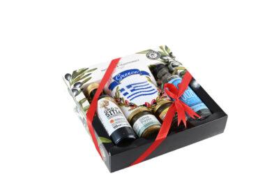 Κουτί  Ελαιόλαδο 100ml & Μικρή Πετσέτα & Μέλι 40gr & Πάστα Έλιας 40gr & Ούζο 100ml