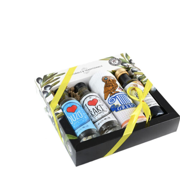 53.0116-2-1.jpg Κουτί Ελαιόλαδο 100ml & Μικρή Πετσέτα & Ούζο 100ml & Ρακί 100ml