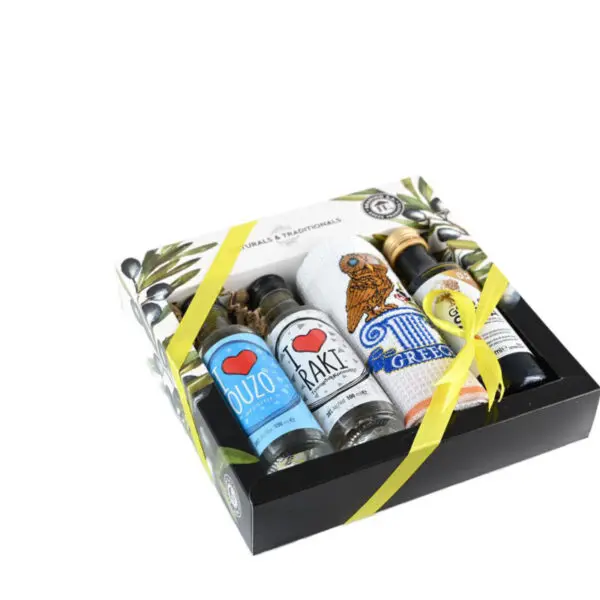 Κουτί  Ελαιόλαδο 100ml & Μικρή Πετσέτα &  Ούζο 100ml & Ρακί 100ml