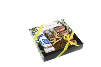 Κουτί  4 Μπαχαρικά & Ελαιόλαδο με βότανα 40ml & Ξύδι με βοτάνα  40ml  & Μικρή Πετσέτα