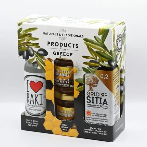 Ρακί 50 ml / 2 Μέλι 40 gr + 40 gr / Ελαιόλαδο 60 ml