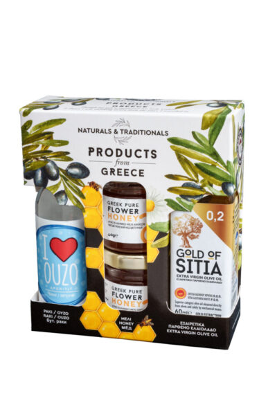 Ούζο 50ml - Μέλι 40+40gr - Ελαιόλαδο 60ml