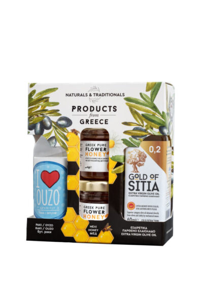 Ούζο 50ml - Μέλι 40+40gr - Ελαιόλαδο 60ml